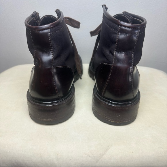 Gucci Vintage Sz 9 1/2D Chukka High Cut Brown Leather& Canvas Lug Sole Boots - Picture 3 of 13